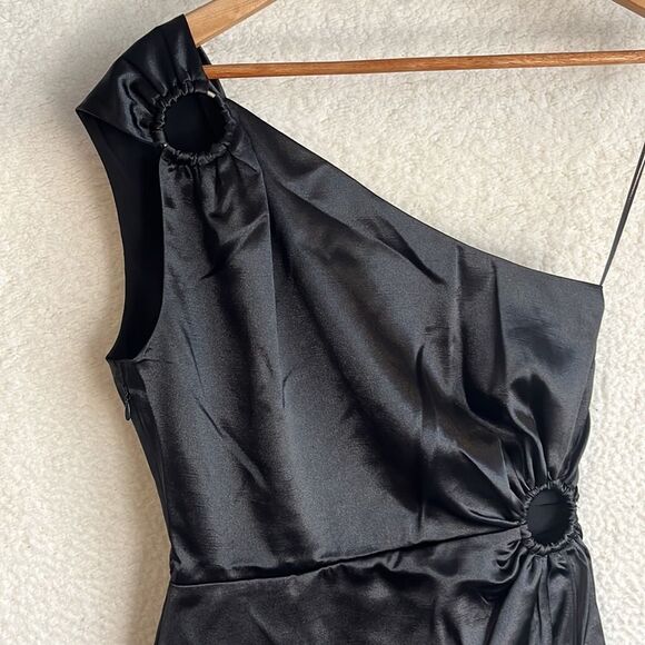 French Connection Dress Womens Small Black Adaline Satin One Shoulder - Picture 4 of 10